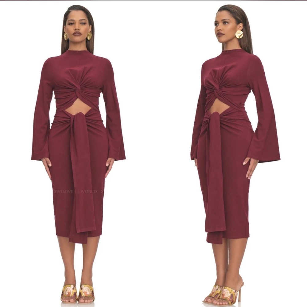 Andrea Iyamah Burgundy Long Sleeve Dress